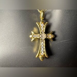 Gold Cross CZ Necklace on 16” chain.